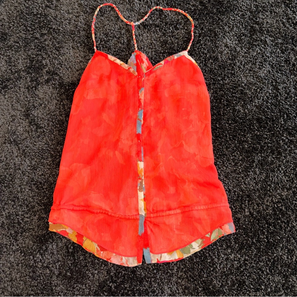 Abercrombie & Fitch Floral Cami Red Pink Button Front Spaghetti Strap Top S - Picture 3 of 12